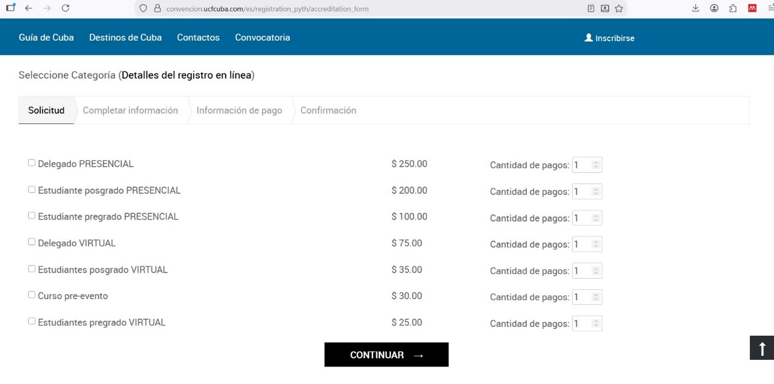 Selección de cuotas / Registration fee selection